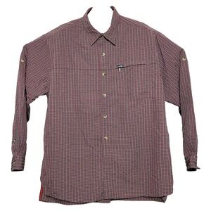 The North Face TNF Red Grey & White Plaid L/S Modal Poly Btn Down Size Large L